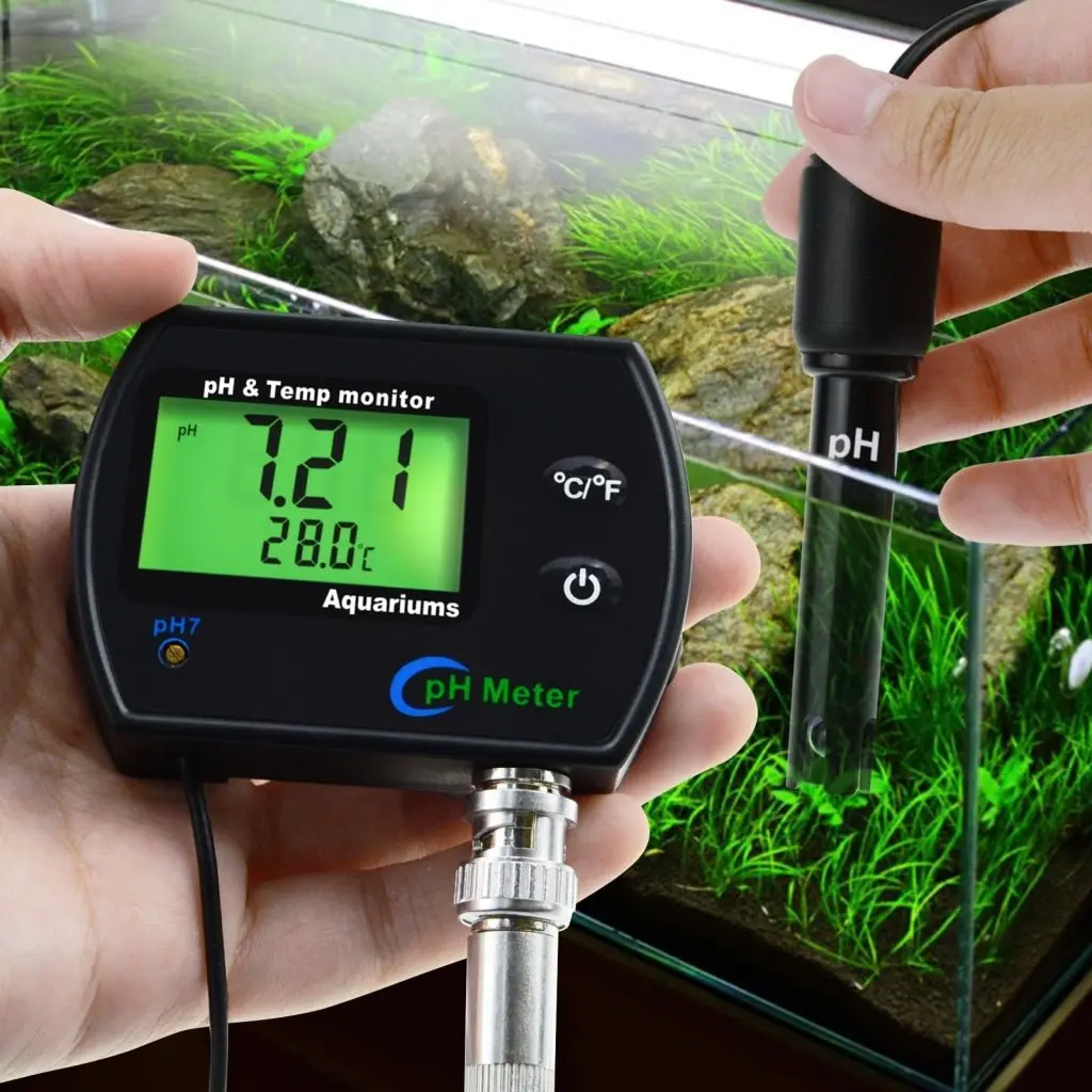 Phm-245 Ph & Temperature 2-In-1 Continuous Monitor Meter W/ Backlight Replaceable Electrode, Dual Display 0.00~14.00Ph °C/ °F Water Quality Monitoring Kit, For Aquariums Hydroponics Pools Tanks Spa 2