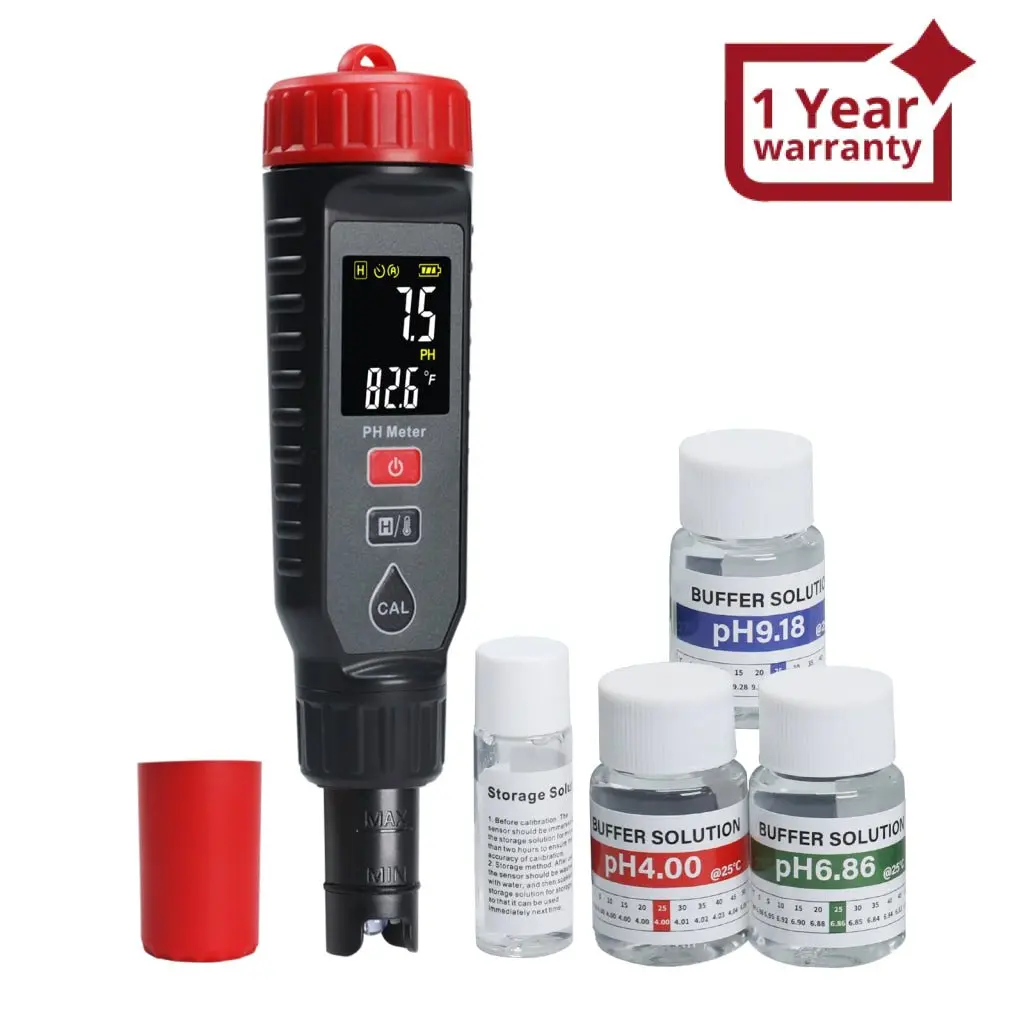 Phm-443 Digital Pentype Ph Meter High Accuracy Colored Screen | Red Backlight Alarm | 3-Point Calibration With Temperature Measurement Atc Function For Liquids In Laboratory Food And Medicine Industry 1