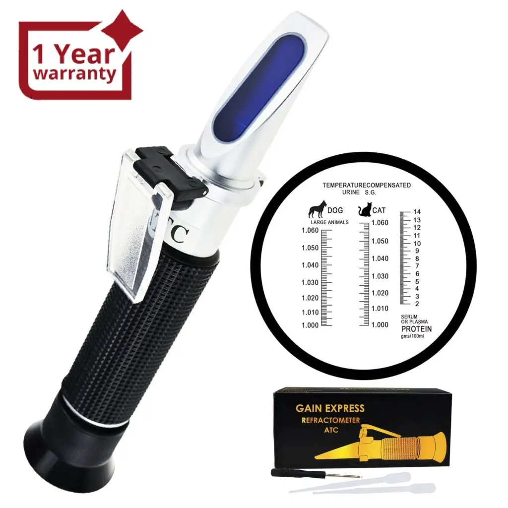 Rec-300Atc Pet Clinical Refractometer With Atc, Tri-Scale Serum & Plasma Protein Test 2-14G/Dl Urine Specific Gravity 1.000-1.060Sg, Veterinary Vet For Cat And Dog Animal Testing 1