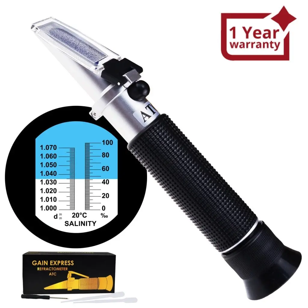 Res-10Atc Dual Scale Salinity Refractometer Atc 0-100Ppt (0-10%) & 1.000-1.070 Specific Gravity, Portable Meter Tester For Seawater Salt Sea Water Aquarium Brackish Reef Tank Marine 1