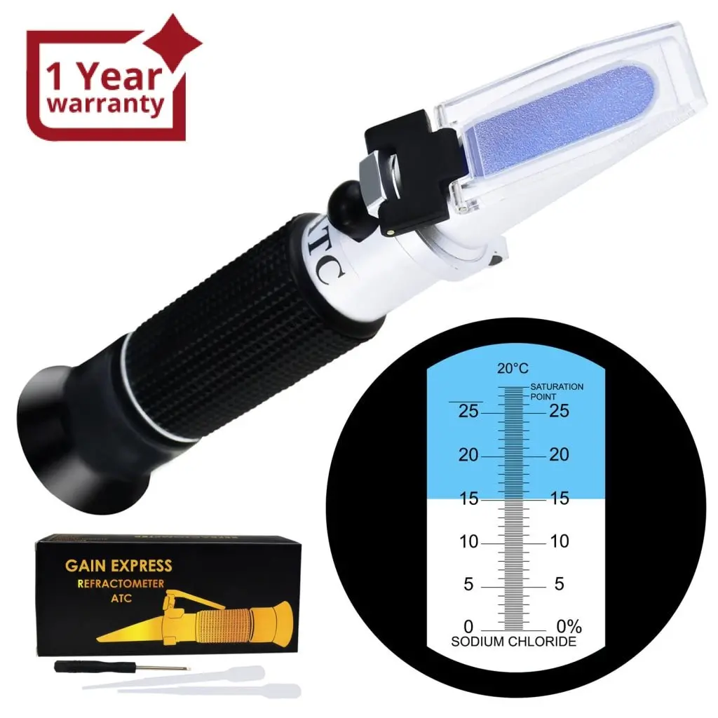 Res-28Atc Salinity Refractometer 0-28% Atc, Sodium Chloride (Nacl) Salt Level Meter Tester, Test Kit For Sea Water Brine Seawater Food Industry Pickle Soy Sauce, ±0.2% Accuracy 1