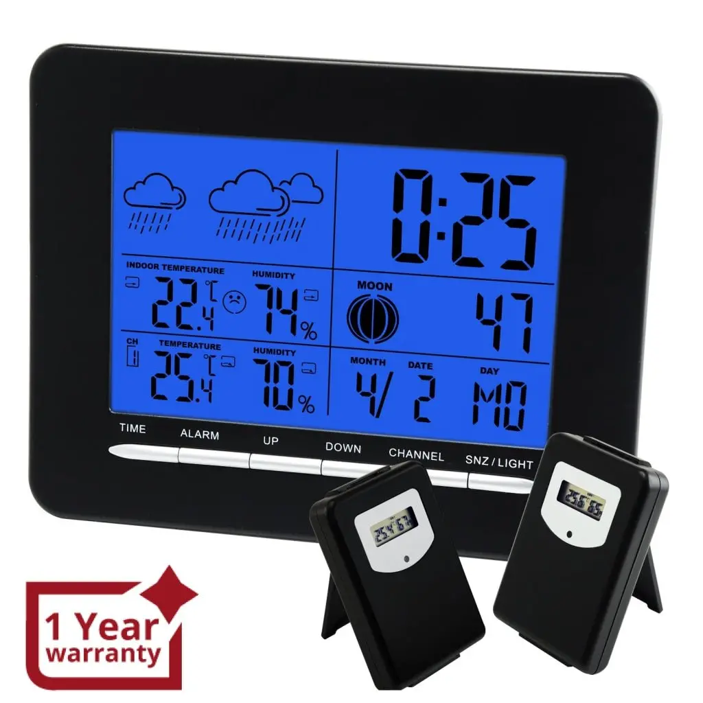 S08s3318bl_2S In/Out Temperature Wireless Weather Station Dcf Radio Controlled Clock 2 Sensor 1