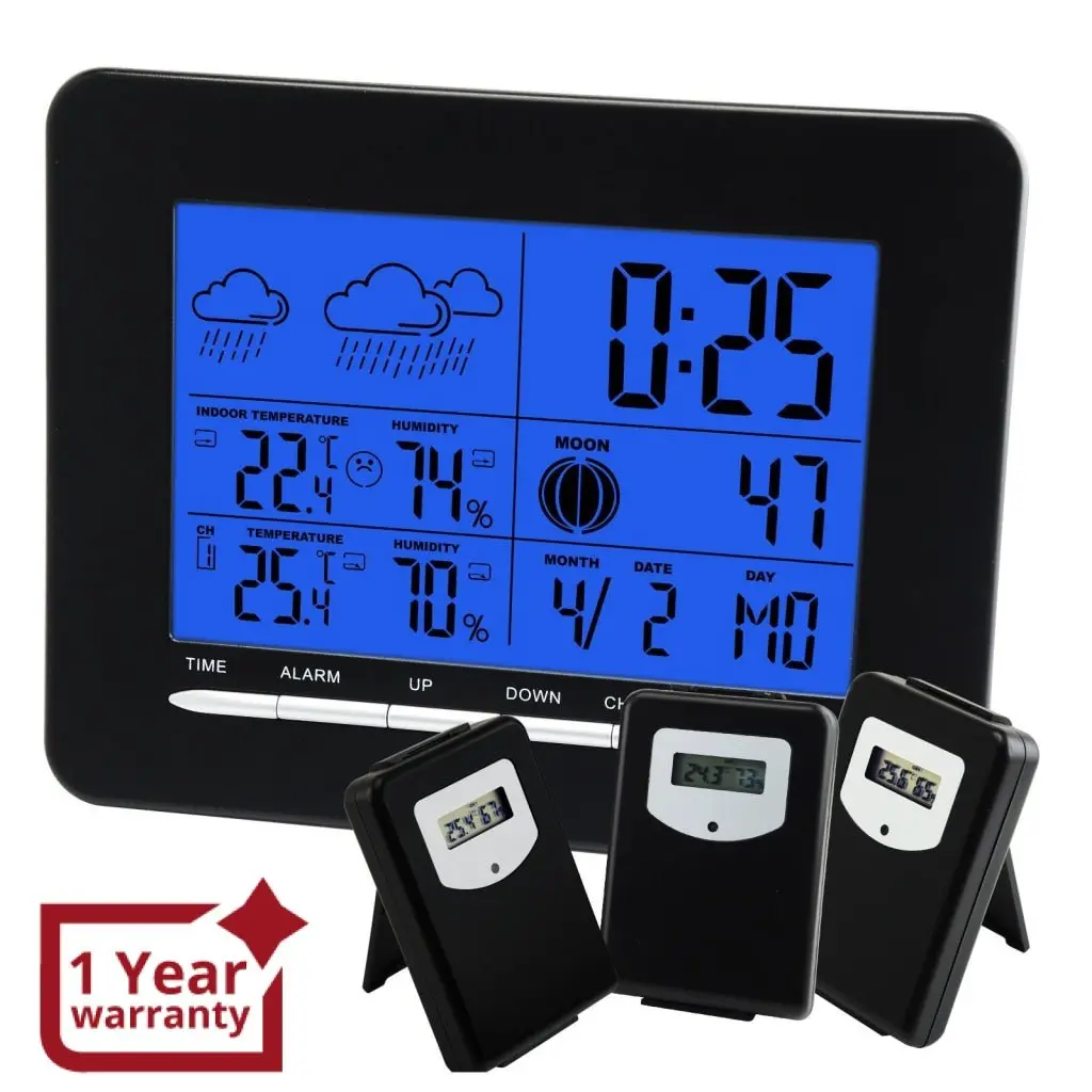 S08s3318bl_3S Indoor/Outdoor Temperature Digital Wireless Weather Station Rcc Dcf + 3 Sensors 1