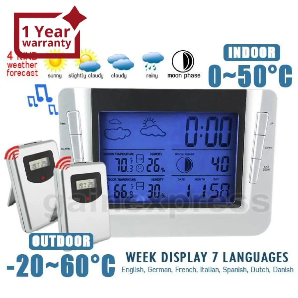 S08s608b_2S Wireless Weather Forecast Station Indoor Outdoor Temperature Humidity Rcc Clock  With 2 Sensors 1