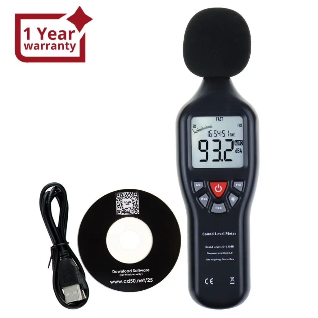 Slm-25 Sound Level Meter With Backlit Display High Accuracy Measuring 30Db~130Db With Data Logging Function Instrument Compact Professional 1