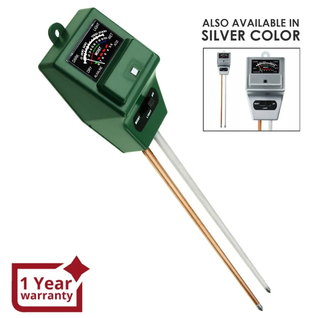 Sqm-256 Soil Ph, Moisture & Light Meter 3 Way Tester Kit, Gardening Acidity Probe Test Tool Plants Growth Watering Quality Monitoring Checker For Garden Farm Lawn Household Indoor Outdoor 1