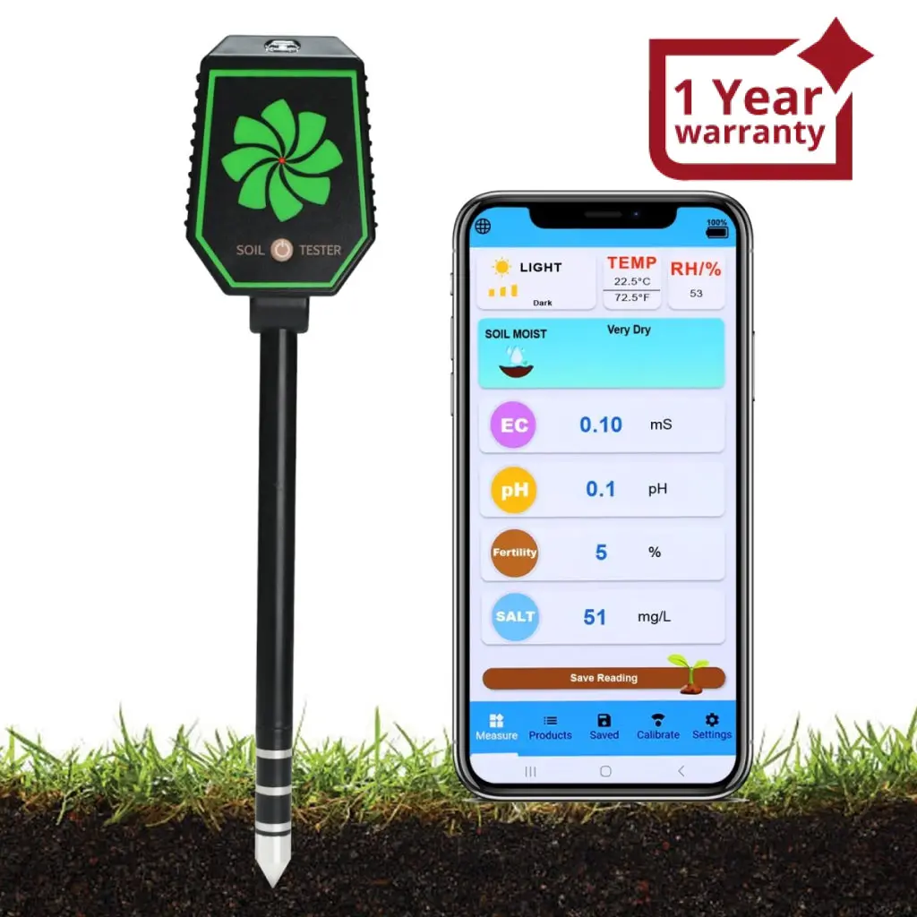 Sqm-457 High Precision 8-In-1 Ph Ec Fertility Salt Temperature Soil Moisture Meter Smart Bluetooth Light Intensity Air Humidity Detector For Plant Health Monitoring 1