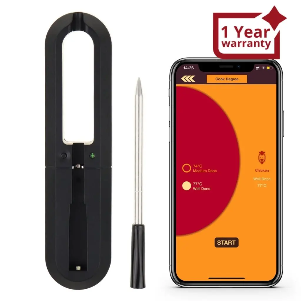 The-368 Smart Meat Thermometer With Bluetooth Up To 30 Meters (98.42Ft) Wireless Range For Oven, Grill, Kitchen, Bbq, Rotisserie Ringing Or Vibrating Alarm Ip67 Waterproof Grade 1