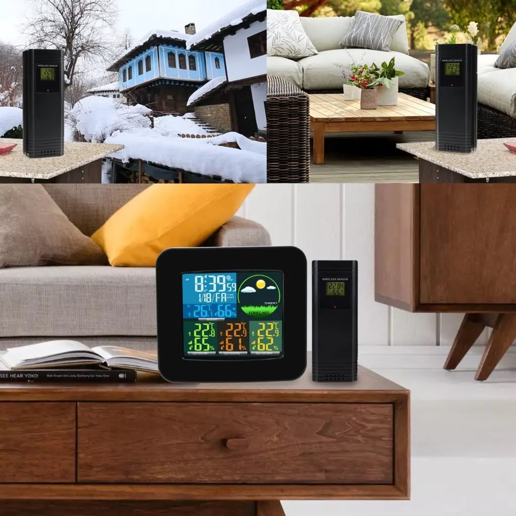 Wea-47_Eu Digital Weather Station Rcc Dcf With 3 Indoor/ Outdoor Wireless Sensors, With 6 Kinds Of Weather Forecast, Thermometer And Hygrometer, With Alarm Clock For Temperature And Humidity Measurement, Low Battery For Colored Led On Lcd Display 2