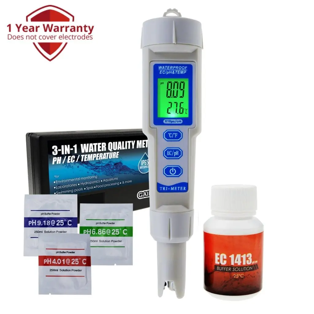 Wqm-241 Ph / Ec / Temperature Meter Atc 3 In 1 Waterproof Pen Type Water Quality Combo Multi-Parameter Tester Monitor Analyzer Acidometer , Test Kit For Aquariums Hydroponics Pool Spa Drinking Purity 1