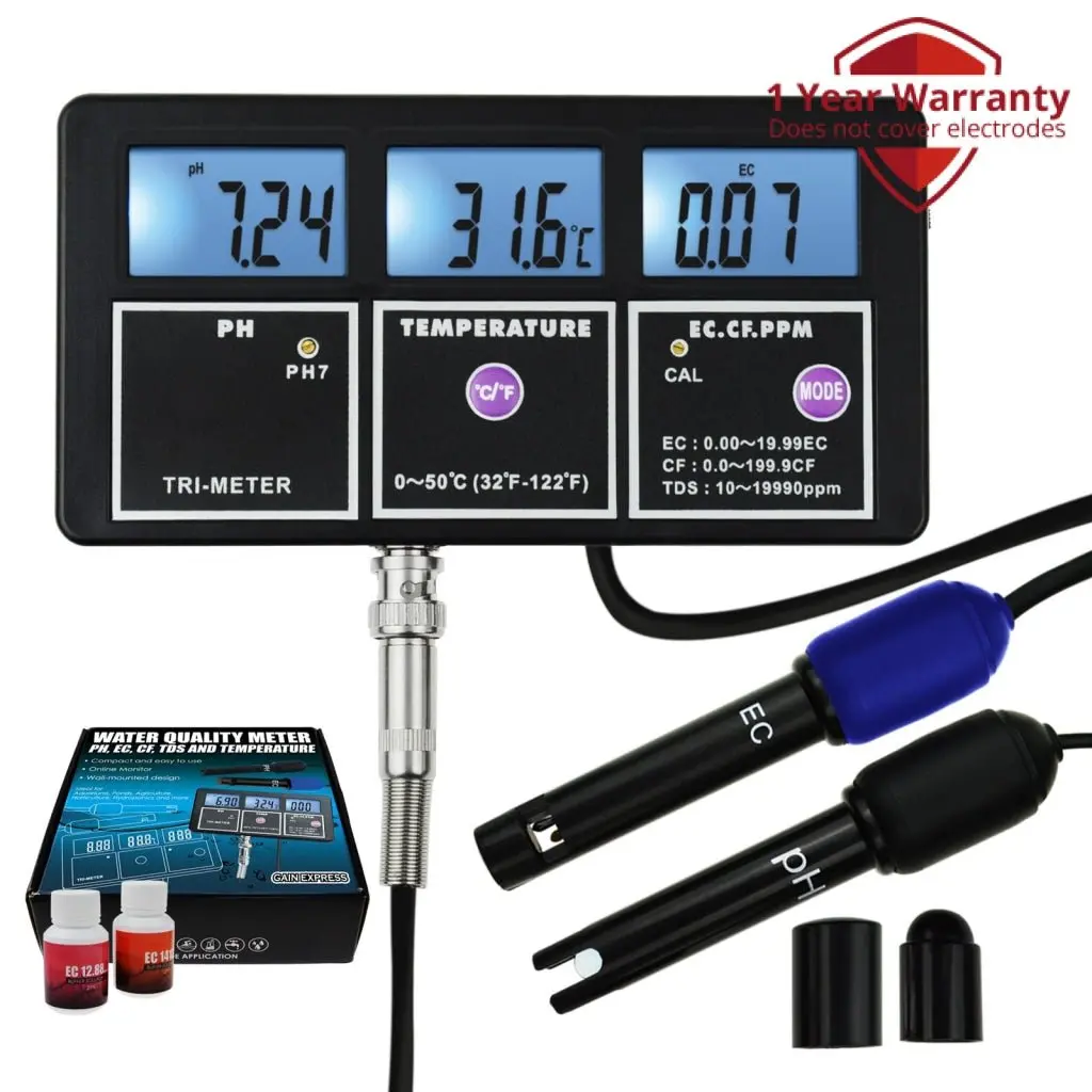 Wqm-242 5-In-1 Water Quality Multi-Parameter Ph Ec Cf Tds (Ppm) Temperature Test Meter Backlight, Wall-Mountable Rechargeable Continuous Monitor Tester, Aquariums Hydroponics Pool Fish Tank Pond Drinking 1