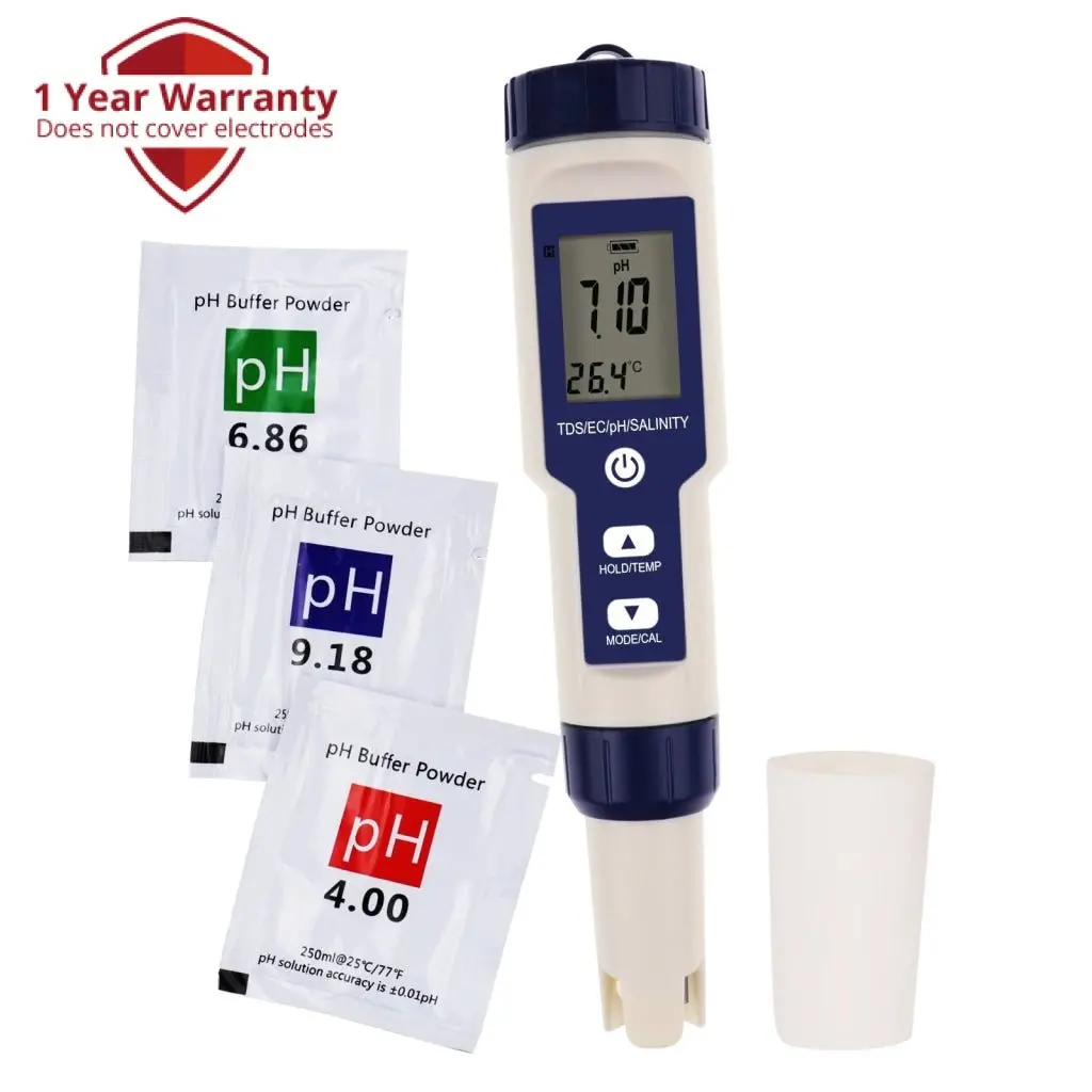 Wqm-303 Pentype Multi-Paramater 5-In-1 Water Quality Tester (Ph / Tds / Ec / Temp / Salinity) Waterproof Digital Meter Research Household Industrial Laboratory Analysis 1