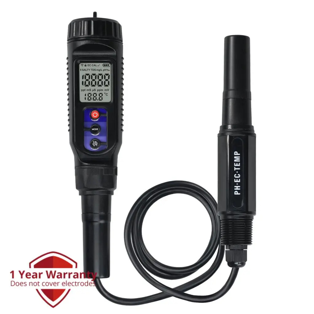 Wqm-448 Digital 3-In-1 Ph | Ec | Temperature Tester Waterproof Ip65 For Ph/Ec Measurement In Water, Meats And Soft Solid Food Samples With Atc, Portable High-Accuracy 1