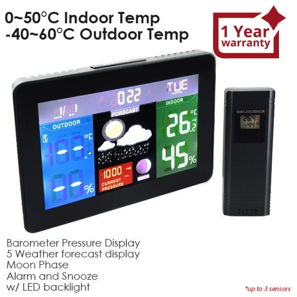 Ws-001-1S Dcf Rcc Desktop Weather Forecast Station Thermometer Barometer Temperature Monitor 1