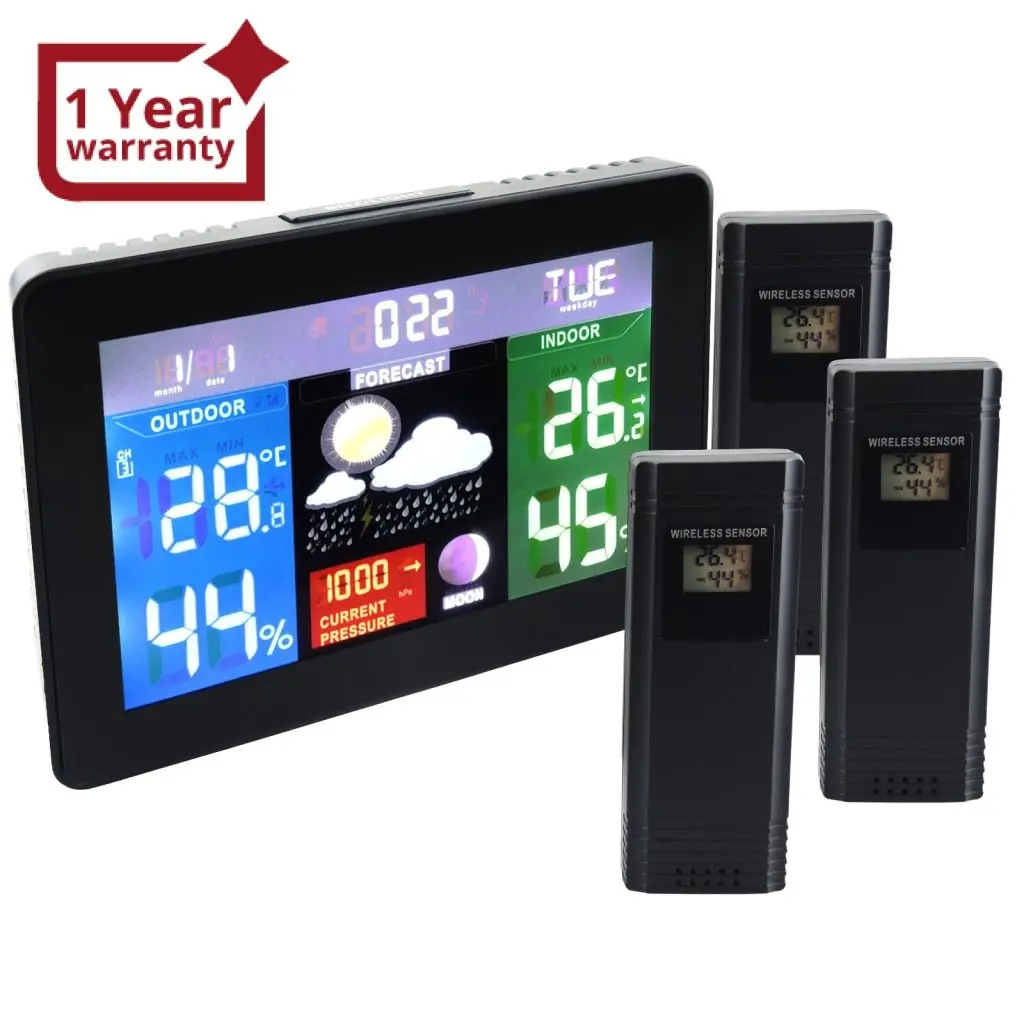 Ws-001_Eu_3S Dcf Rcc Digital Weather Forecast Station Barometer Temperature Monitor 3 Sensors 220V Only 1
