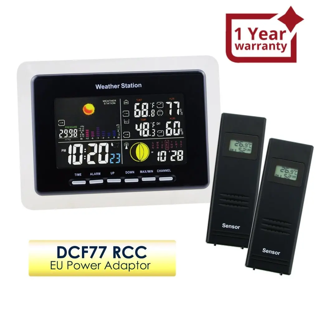 Ws-104_Eu_2S Wireless Weather Station Temperature Humidity Rcc Dcf 2 Remote Sensors Indoor Outdoor 1