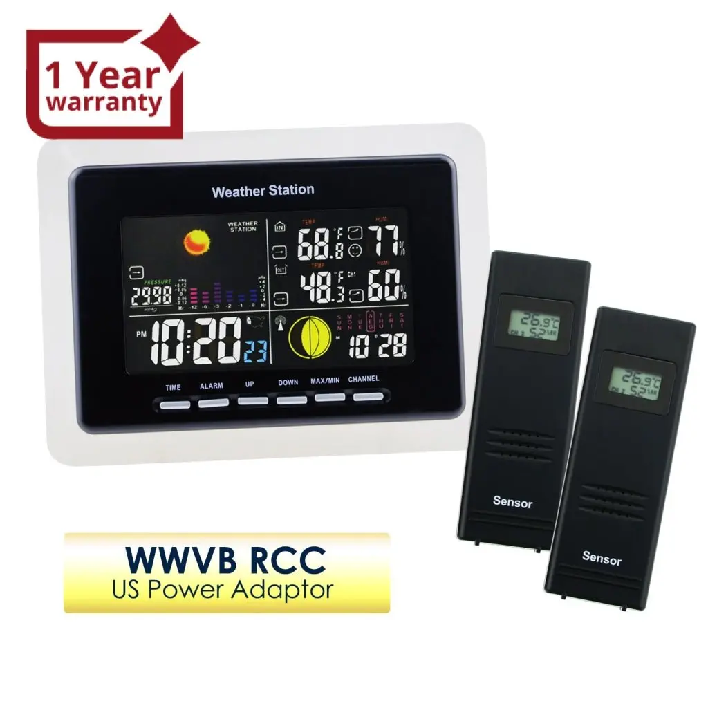 Ws-104_Us_2S Wireless Weather Station Temperature Humidity Wwvb 2 Remote Sensor Indoor Outdoor 110V Only 1