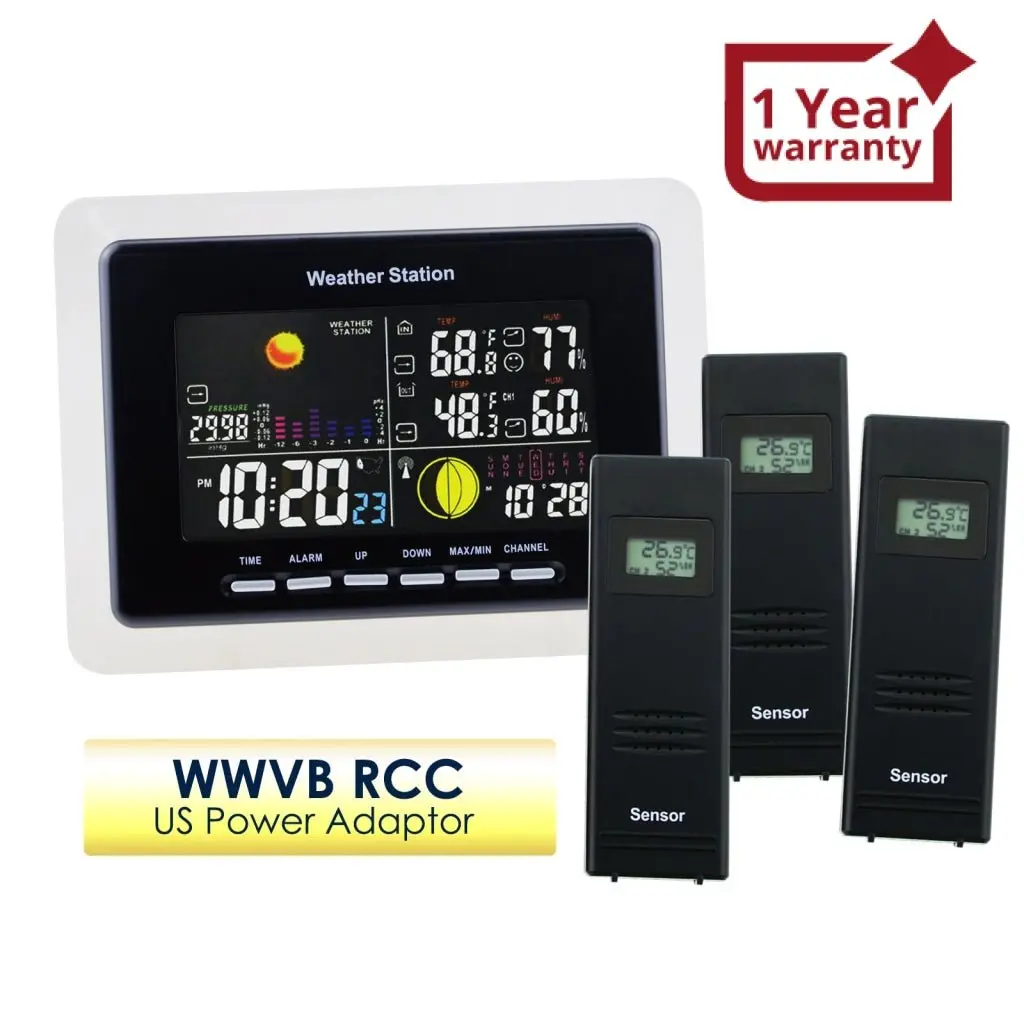 Ws-104_Us_3S Weather Station In/Out Temperature Humidity Wwvb 3 Wireless Remote Sensors 110V Only 1