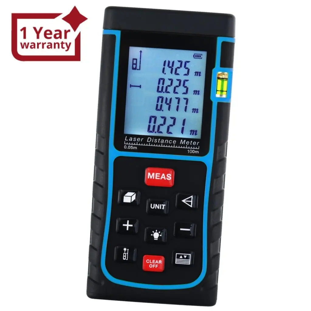 X01rz-E100 Laser Distance 100 Meter Area Volume Pythagorean W/ Spirit Level Measurer Range Finder 1