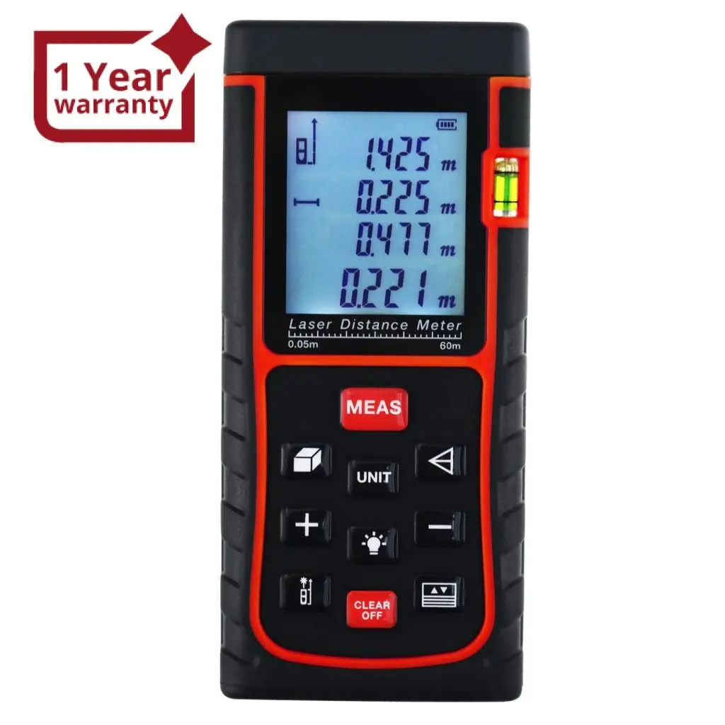 X01rz-E60 Digital 60 Meter Laser Distance Area Volume Pythagorean W/ Spirit Level Industrial Use 1