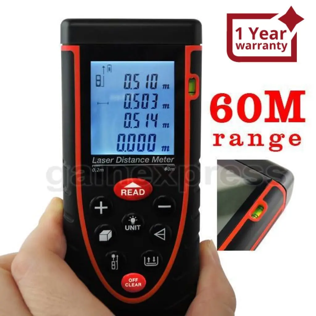 X01rz60 60M Meter ±2Mm Accuracy Laser Distance W/ Bubble Spirit Level 1