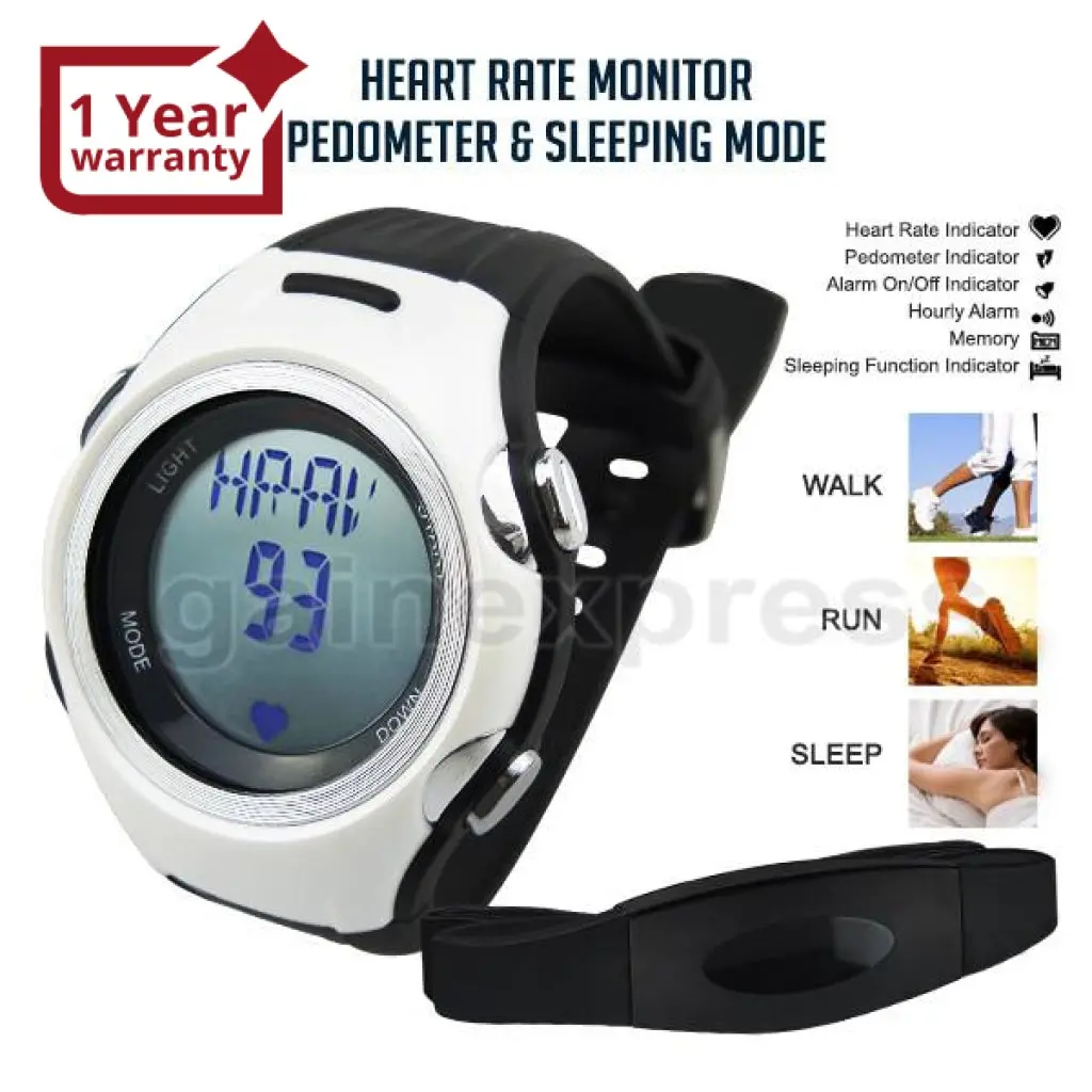 Hrm-002 Heart Rate Monitor 40~240Bpm Pedometer Calorie Counter Sports Fitness Watch Walk Run Timer 1