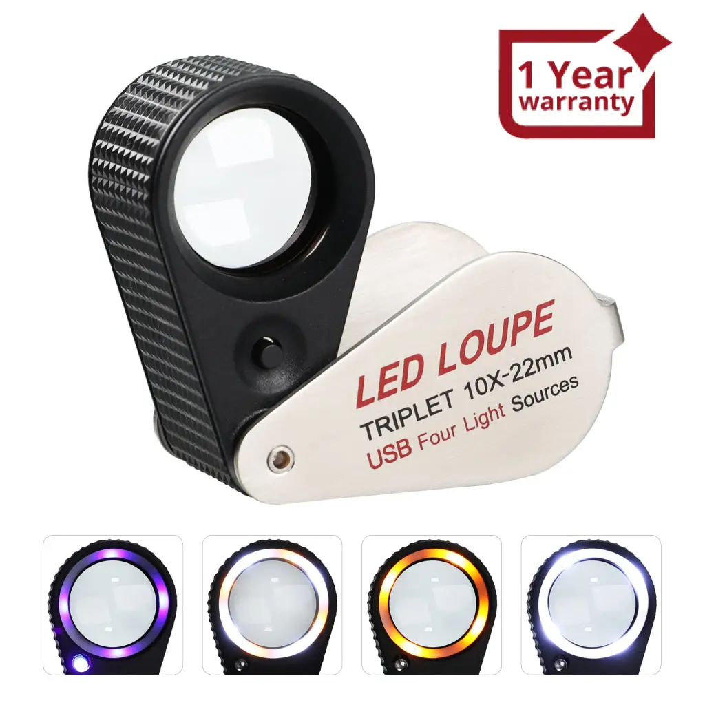 Gem-535 Gem Loupe 10X Or 30X Magnification Rechargeable Led Loupe Triplet Lens Uv / Warm / Natural / White Light Stainless Steel Magnifier For Jewelry, Watch, Jewelry Inspection 1