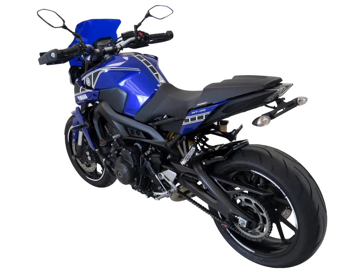 Yamaha Mt-09 & Fz-09 17-2020 Gloss Black & Silver Mesh Rear Hugger By Powerbronze . 2