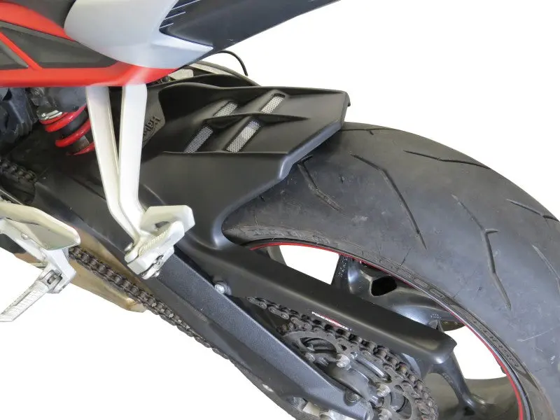 Triumph Street Triple R/Rs & S  17-2023  Matt Black & Silver Mesh Rear Hugger By Powerbronze 1