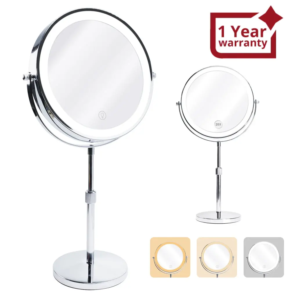 Mir-534 Double Sided 1X/10X Led Light Vanity Mirror 9" Rechargeable Make Up Mirror With Adjustable Brightness And 3-Color Change, 360° Rotatable, Touch Screen Design 1