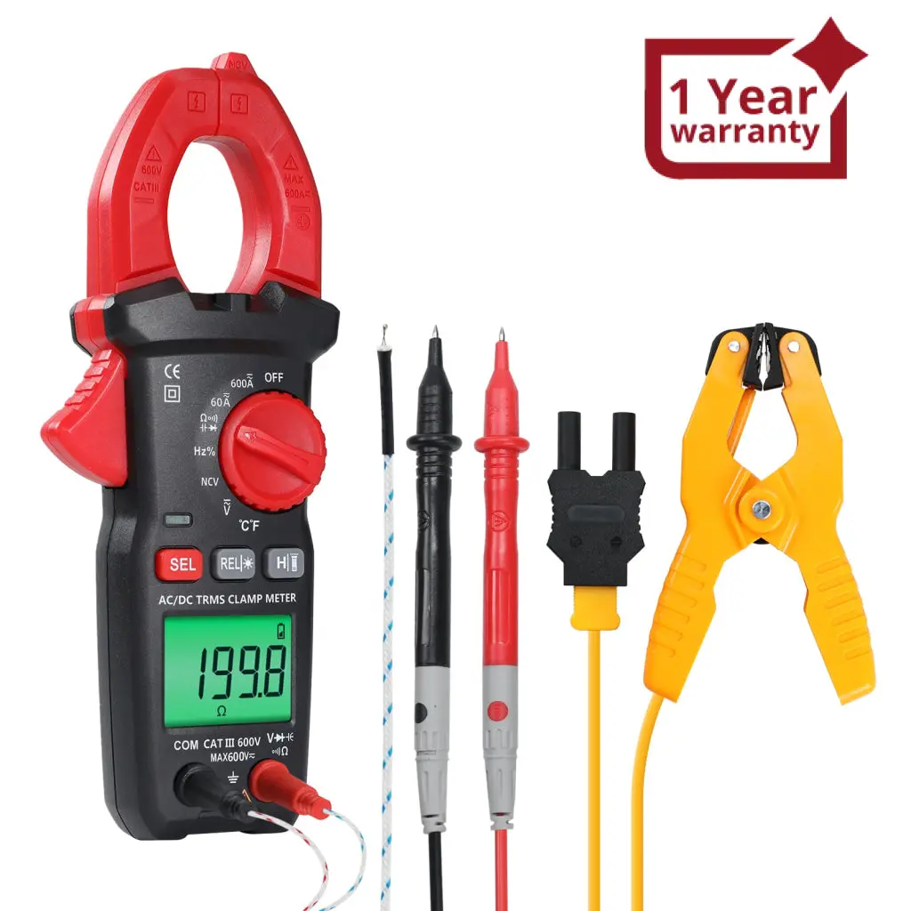 Mul-523 Digital Clamp Meter Ac/Dc Multimeter With Voltage Tester, Capacitance, Resistance, Frequency, Duty Cycle, Diode Test, Line Connection Test, And Temperature, Non-Contact Current Clamp For Electricians, Hvac, Home Repairs & Diy 1