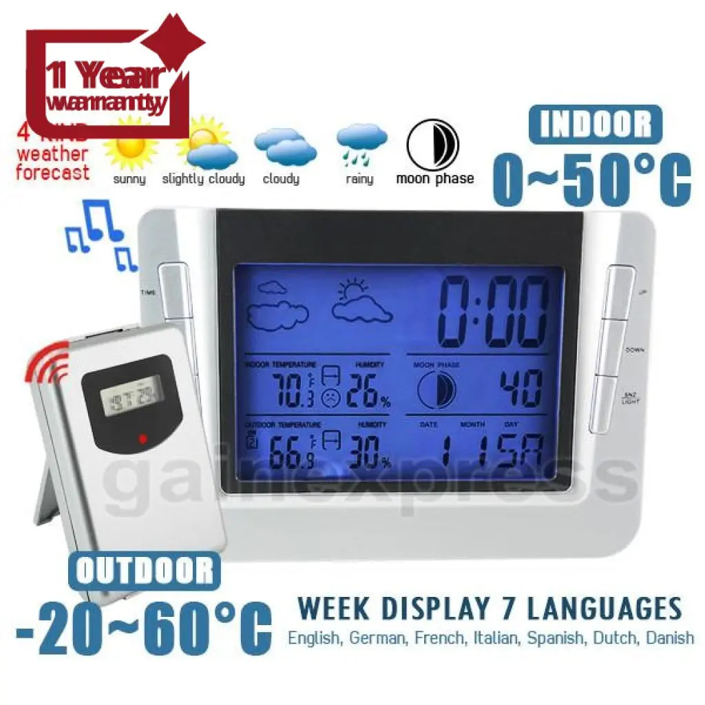 S08608b_1S Digital Wireless Indoor/Outdoor Weather Station Temperature Humidity Rcc Clock 1