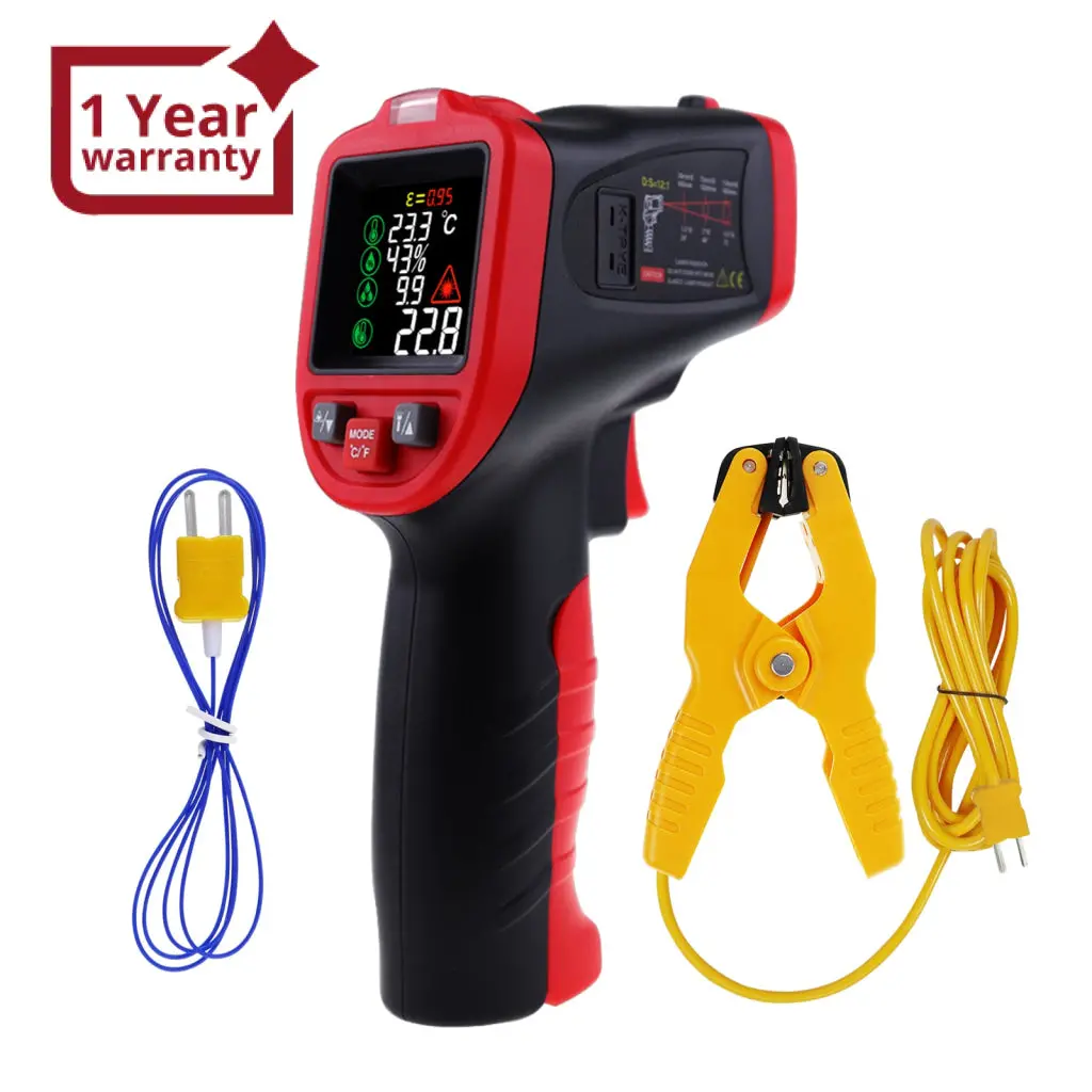 The-263_1Tc Infrared Thermometer -50~850°C (-58~1562°F) Temperature Gun With Bead Type Thermocouple & Clamp Type Temperature Probe Non-Contact Laser Temperature Industrial And Home Use Pyrometer For Engine High Temp Measurement Furnace Oven Etc. 1