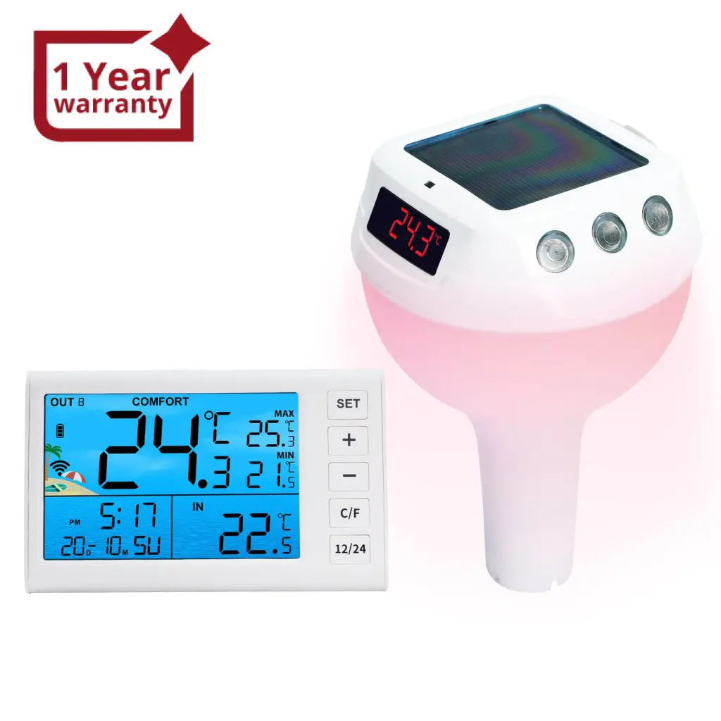 The-517 Wireless Solar Pool Thermometer With Rgb Lights, Ip68 Floating Temperature Gauge For Pools, Hot Tubs, Spa 1