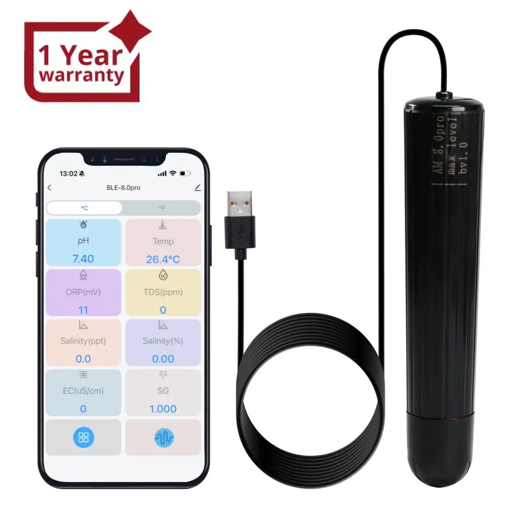 Wqm-527 Smart Wifi Water Quality Monitor Multi-Parameter Aquarium Monitor Ph, Temperature, Tds, Ec (Conductivity), Salinity, S.G, And Orp For Hydroponics, Aquarium, Fish Tank, Aquaculture 1