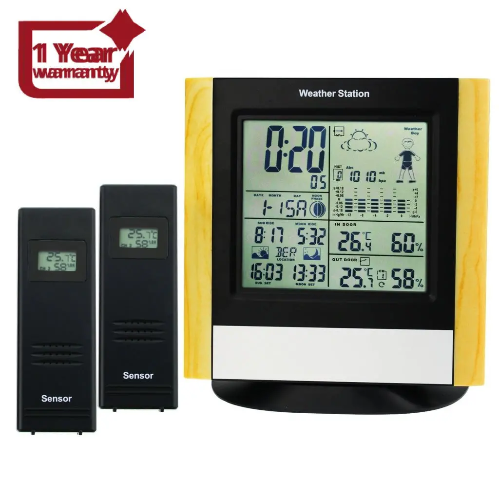 Ws-103_2S Weather Station 2 Wireless Sensors, Wwvb Dcf Radio Controlled Clock Thermometer Alarm, Indoor Outdoor Humidity Temperature Weather Forecast Barometer, Sunrise Sunset Moon Phase 1