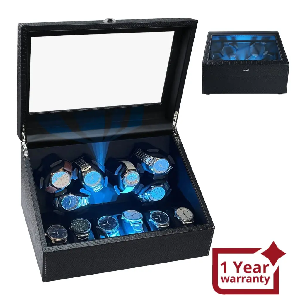 Wwr-436 Watch Winder For Automatic Watches, 6 Watches With Led Backlight, Quiet Motor, Multiple Rotation Modes, Storage Compartments & Smart Open-Lid Stop Technology For Lady & Man 1