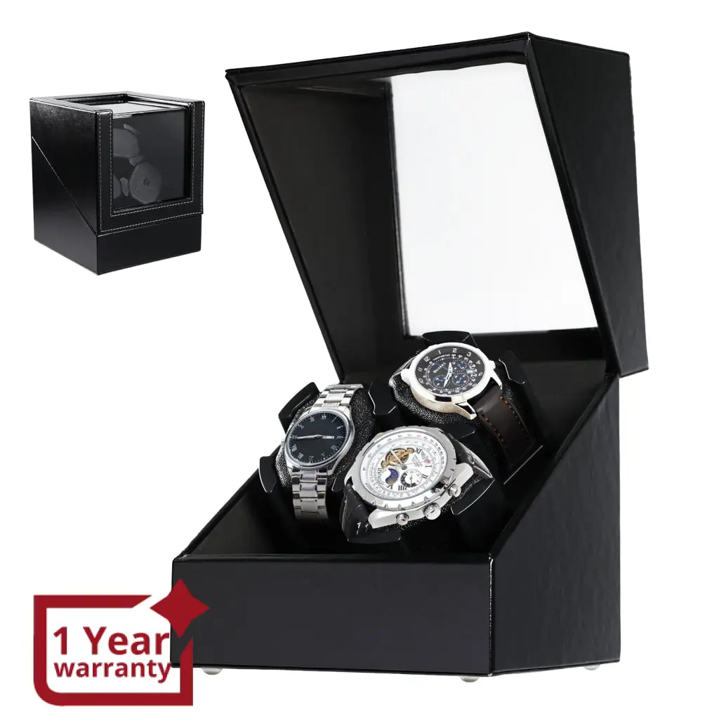 Wwr-533 Automatic Watch Winder For 3 Watches, Whisper Quiet Motor With Smart Light Sensor, 2 Rotation Modes, Memory Foam Cushions, Automatic Rotating Watch Winder Faux Leather Exterior 1